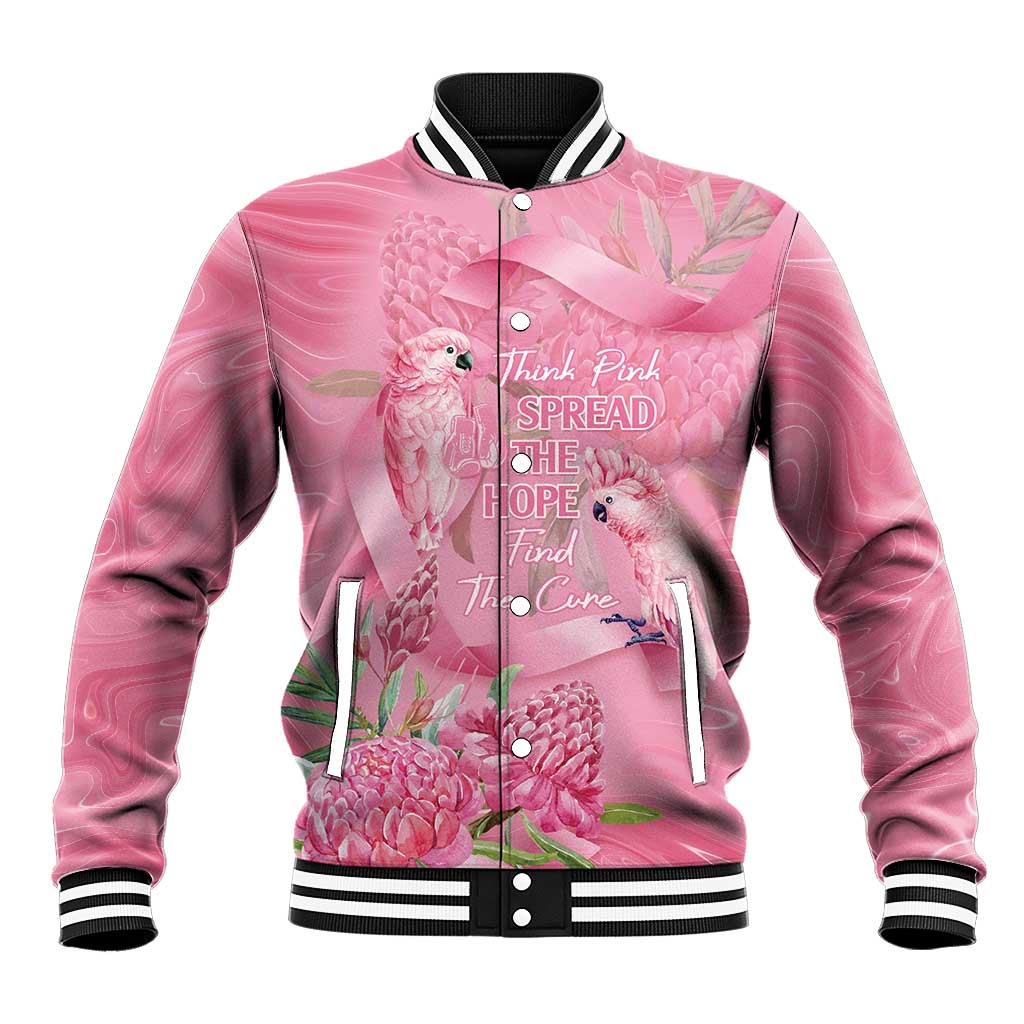 Australia Breast Cancer Awareness Baseball Jacket Think Pink Cockatoos Ribbon - Aussie Hoodie