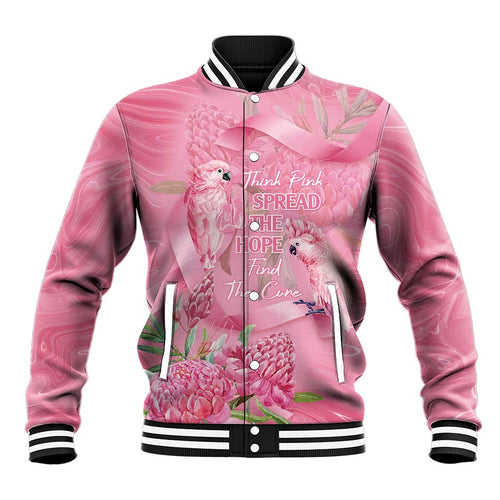 Australia Breast Cancer Awareness Baseball Jacket Think Pink Cockatoos Ribbon - Aussie Hoodie