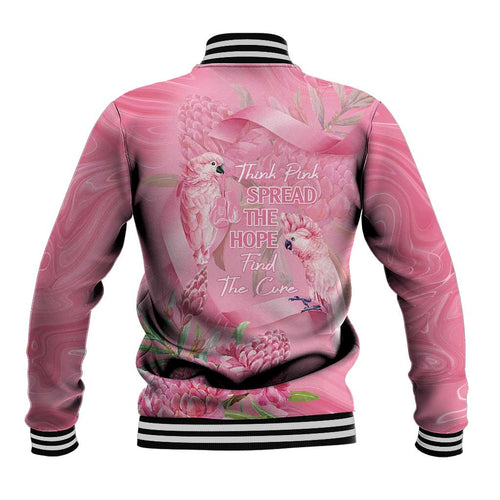 Australia Breast Cancer Awareness Baseball Jacket Think Pink Cockatoos Ribbon - Aussie Hoodie