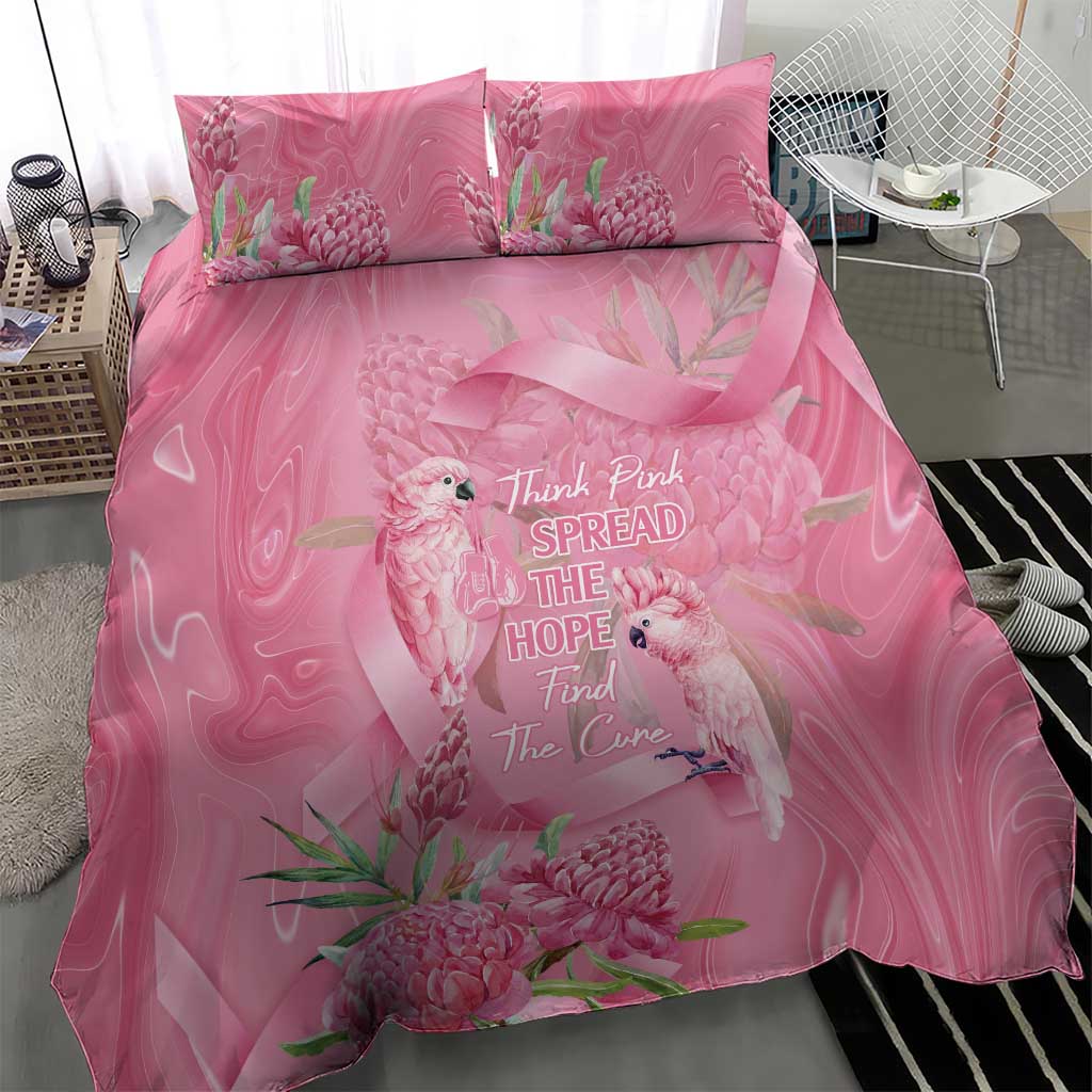 Australia Breast Cancer Awareness Bedding Set Think Pink Cockatoos Ribbon - Aussie Hoodie