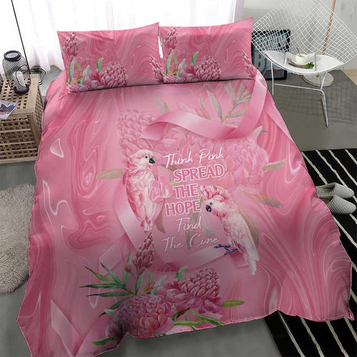 Australia Breast Cancer Awareness Bedding Set Think Pink Cockatoos Ribbon - Aussie Hoodie