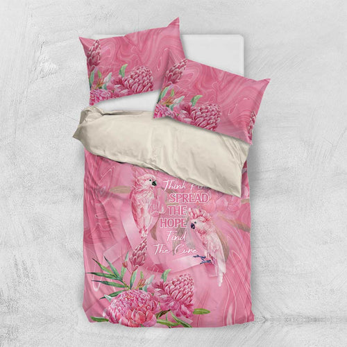 Australia Breast Cancer Awareness Bedding Set Think Pink Cockatoos Ribbon - Aussie Hoodie