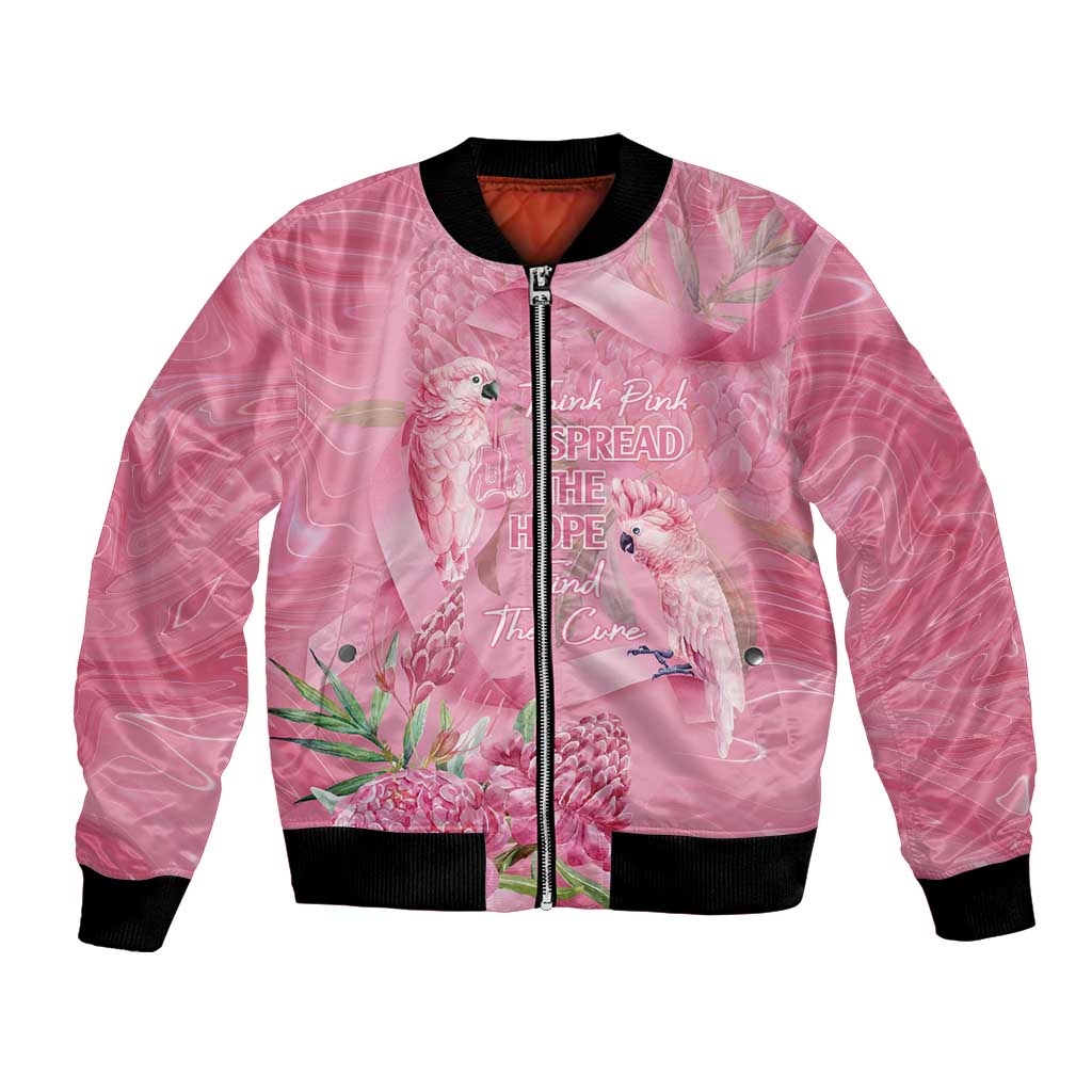 Australia Breast Cancer Awareness Bomber Jacket Think Pink Cockatoos Ribbon - Aussie Hoodie