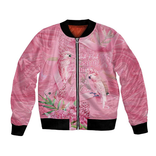 Australia Breast Cancer Awareness Bomber Jacket Think Pink Cockatoos Ribbon - Aussie Hoodie