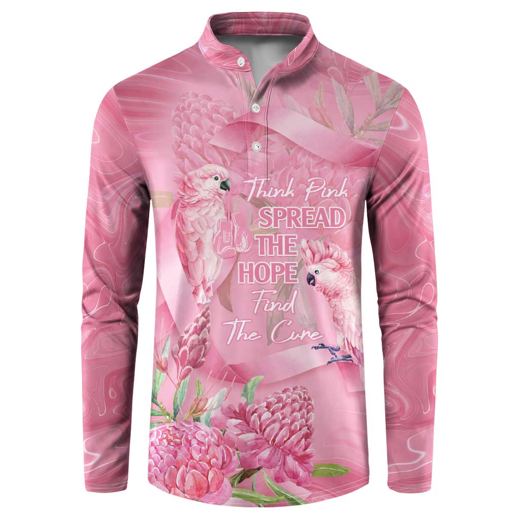 Australia Breast Cancer Awareness Button Sweatshirt Think Pink Cockatoos Ribbon - Aussie Hoodie
