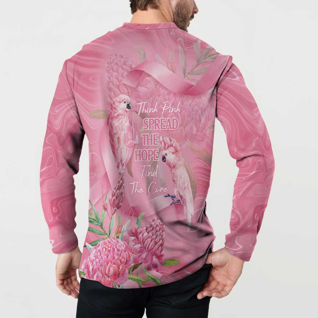 Australia Breast Cancer Awareness Button Sweatshirt Think Pink Cockatoos Ribbon - Aussie Hoodie
