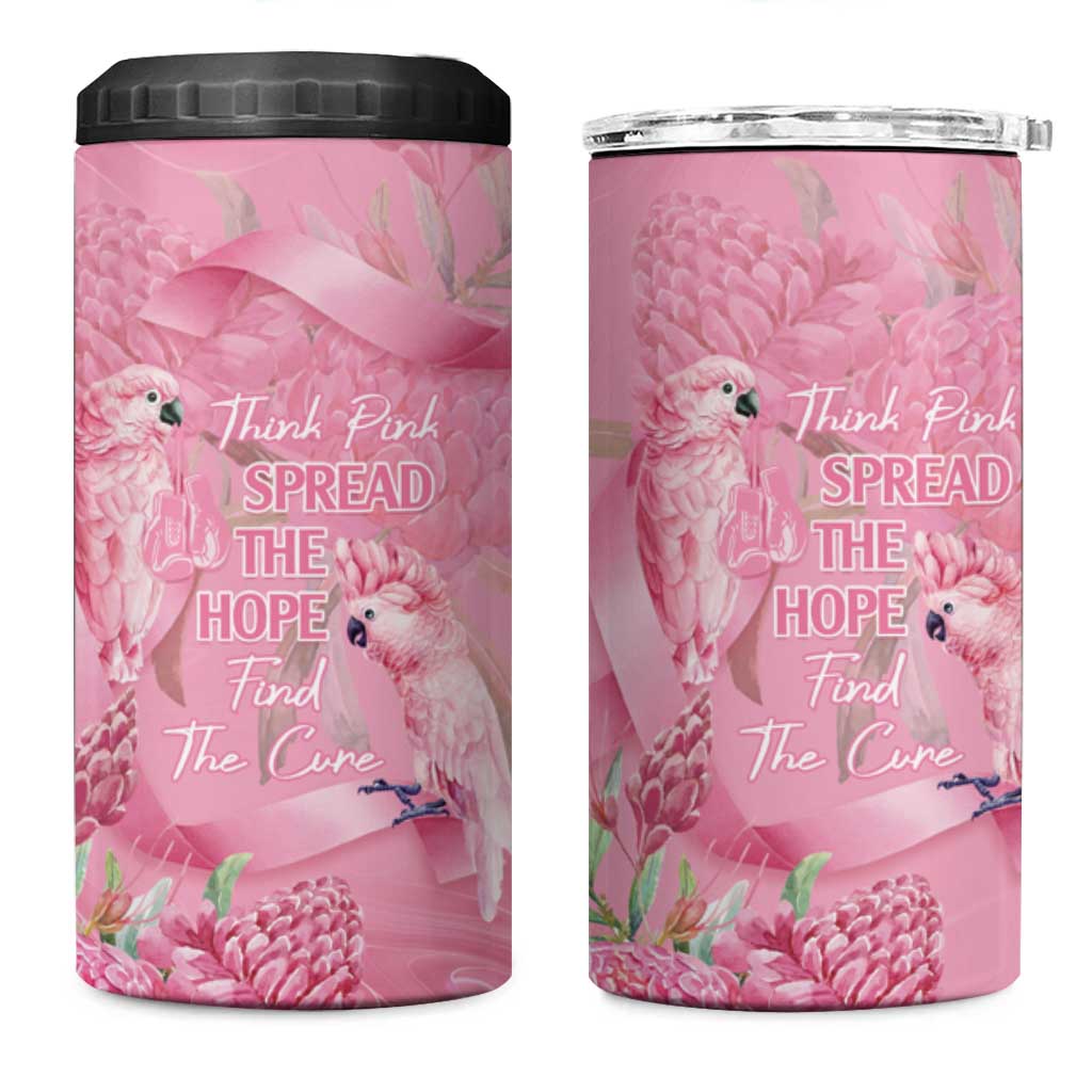 Australia Breast Cancer Awareness 4 in 1 Can Cooler Tumbler Think Pink Cockatoos Ribbon - Aussie Hoodie