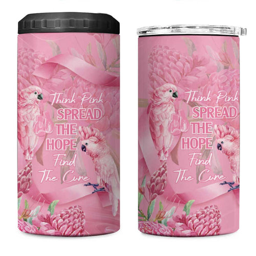 Australia Breast Cancer Awareness 4 in 1 Can Cooler Tumbler Think Pink Cockatoos Ribbon - Aussie Hoodie