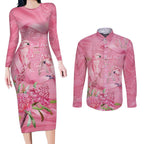Australia Breast Cancer Awareness Couples Matching Long Sleeve Bodycon Dress and Long Sleeve Button Shirt Think Pink Cockatoos Ribbon - Aussie Hoodie