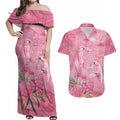 Australia Breast Cancer Awareness Couples Matching Off Shoulder Maxi Dress and Hawaiian Shirt Think Pink Cockatoos Ribbon - Aussie Hoodie