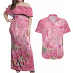 Australia Breast Cancer Awareness Couples Matching Off Shoulder Maxi Dress and Hawaiian Shirt Think Pink Cockatoos Ribbon - Aussie Hoodie