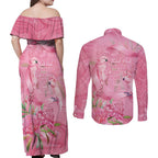 Australia Breast Cancer Awareness Couples Matching Off Shoulder Maxi Dress and Long Sleeve Button Shirt Think Pink Cockatoos Ribbon - Aussie Hoodie