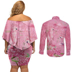 Australia Breast Cancer Awareness Couples Matching Off Shoulder Short Dress and Long Sleeve Button Shirt Think Pink Cockatoos Ribbon - Aussie Hoodie