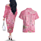 Australia Breast Cancer Awareness Couples Matching Off The Shoulder Long Sleeve Dress and Hawaiian Shirt Think Pink Cockatoos Ribbon - Aussie Hoodie