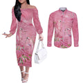 Australia Breast Cancer Awareness Couples Matching Off The Shoulder Long Sleeve Dress and Long Sleeve Button Shirt Think Pink Cockatoos Ribbon - Aussie Hoodie