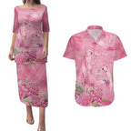 Australia Breast Cancer Awareness Couples Matching Puletasi and Hawaiian Shirt Think Pink Cockatoos Ribbon - Aussie Hoodie