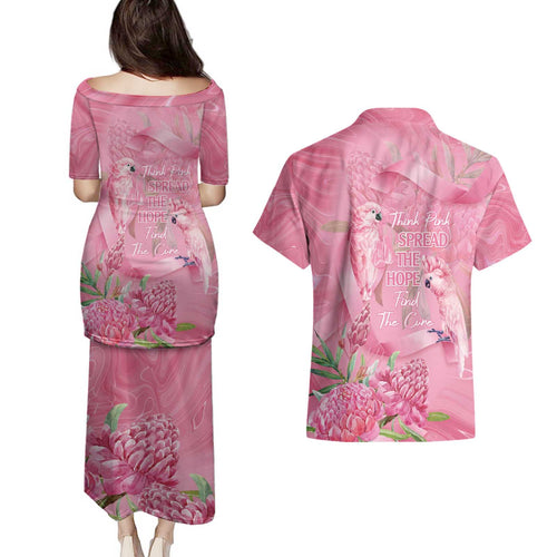 Australia Breast Cancer Awareness Couples Matching Puletasi and Hawaiian Shirt Think Pink Cockatoos Ribbon - Aussie Hoodie
