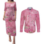 Australia Breast Cancer Awareness Couples Matching Puletasi and Long Sleeve Button Shirt Think Pink Cockatoos Ribbon - Aussie Hoodie