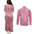 Australia Breast Cancer Awareness Couples Matching Puletasi and Long Sleeve Button Shirt Think Pink Cockatoos Ribbon - Aussie Hoodie