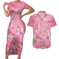 Australia Breast Cancer Awareness Couples Matching Short Sleeve Bodycon Dress and Hawaiian Shirt Think Pink Cockatoos Ribbon - Aussie Hoodie
