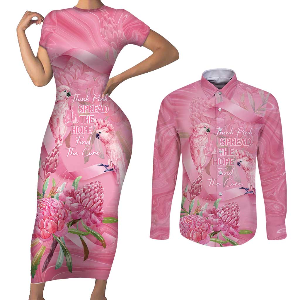 Australia Breast Cancer Awareness Couples Matching Short Sleeve Bodycon Dress and Long Sleeve Button Shirt Think Pink Cockatoos Ribbon - Aussie Hoodie