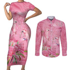 Australia Breast Cancer Awareness Couples Matching Short Sleeve Bodycon Dress and Long Sleeve Button Shirt Think Pink Cockatoos Ribbon - Aussie Hoodie