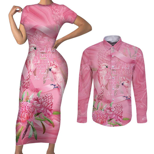 Australia Breast Cancer Awareness Couples Matching Short Sleeve Bodycon Dress and Long Sleeve Button Shirt Think Pink Cockatoos Ribbon - Aussie Hoodie