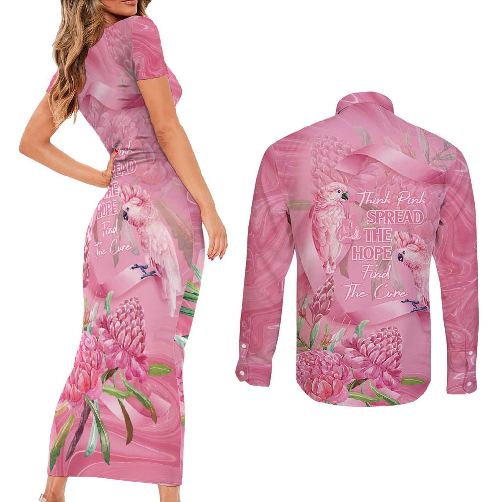 Australia Breast Cancer Awareness Couples Matching Short Sleeve Bodycon Dress and Long Sleeve Button Shirt Think Pink Cockatoos Ribbon - Aussie Hoodie