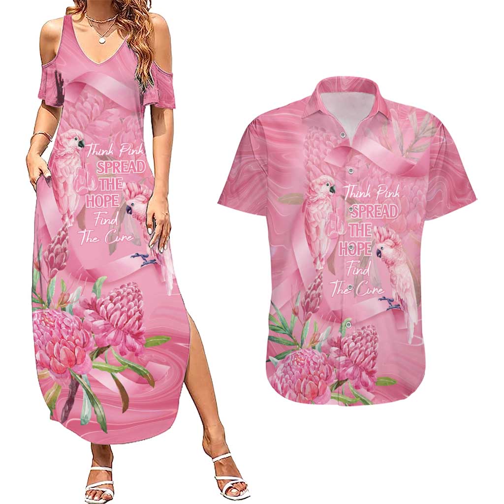 Australia Breast Cancer Awareness Couples Matching Summer Maxi Dress and Hawaiian Shirt Think Pink Cockatoos Ribbon - Aussie Hoodie