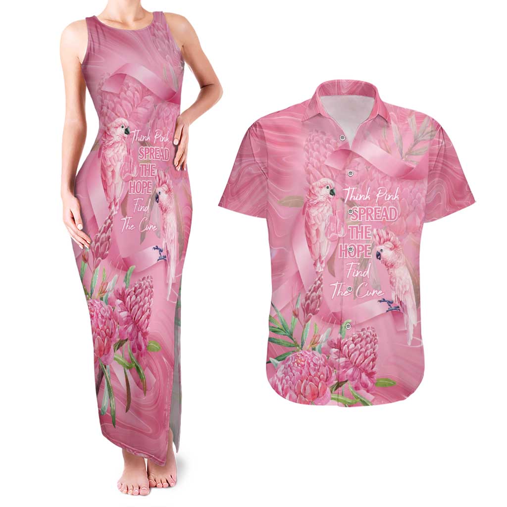 Australia Breast Cancer Awareness Couples Matching Tank Maxi Dress and Hawaiian Shirt Think Pink Cockatoos Ribbon - Aussie Hoodie