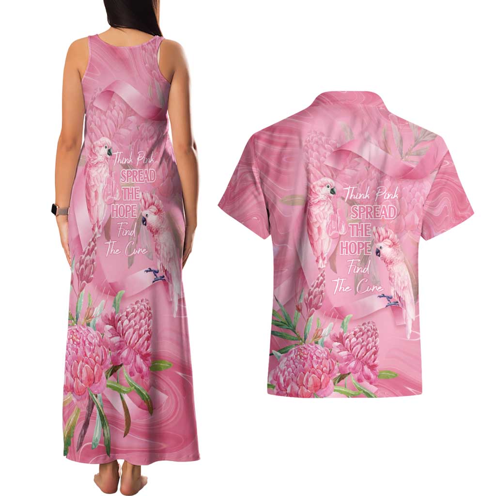 Australia Breast Cancer Awareness Couples Matching Tank Maxi Dress and Hawaiian Shirt Think Pink Cockatoos Ribbon - Aussie Hoodie