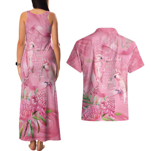 Australia Breast Cancer Awareness Couples Matching Tank Maxi Dress and Hawaiian Shirt Think Pink Cockatoos Ribbon - Aussie Hoodie