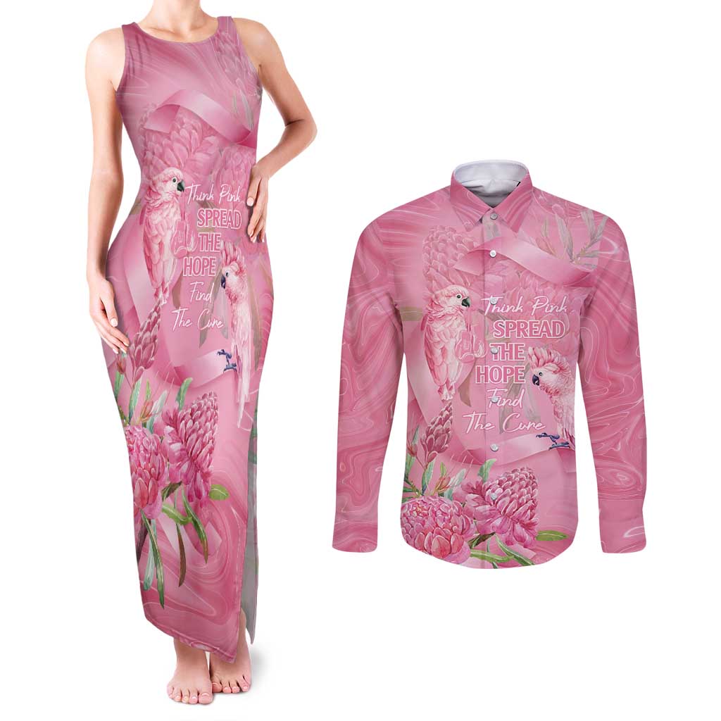 Australia Breast Cancer Awareness Couples Matching Tank Maxi Dress and Long Sleeve Button Shirt Think Pink Cockatoos Ribbon - Aussie Hoodie