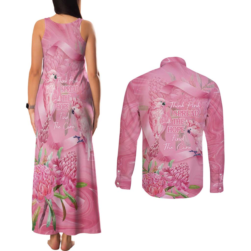 Australia Breast Cancer Awareness Couples Matching Tank Maxi Dress and Long Sleeve Button Shirt Think Pink Cockatoos Ribbon - Aussie Hoodie