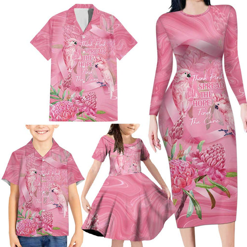 Australia Breast Cancer Awareness Family Matching Long Sleeve Bodycon Dress and Hawaiian Shirt Think Pink Cockatoos Ribbon - Aussie Hoodie