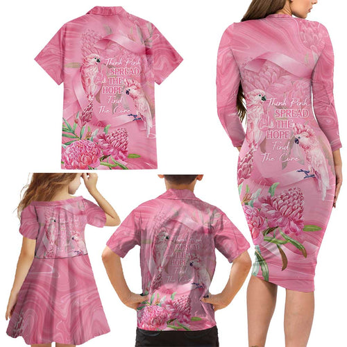 Australia Breast Cancer Awareness Family Matching Long Sleeve Bodycon Dress and Hawaiian Shirt Think Pink Cockatoos Ribbon - Aussie Hoodie