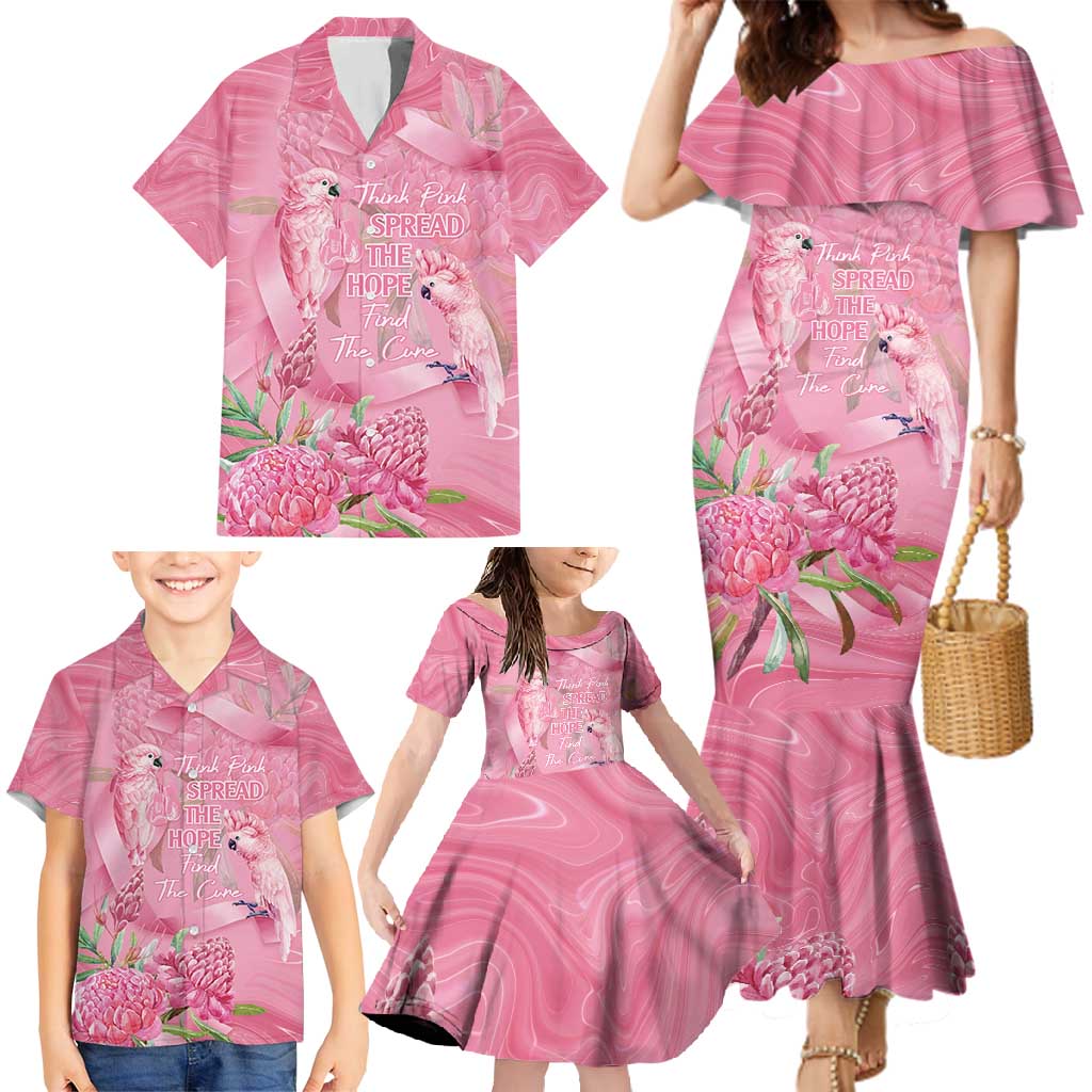 Australia Breast Cancer Awareness Family Matching Mermaid Dress and Hawaiian Shirt Think Pink Cockatoos Ribbon - Aussie Hoodie