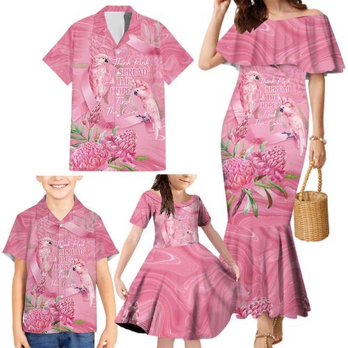 Australia Breast Cancer Awareness Family Matching Mermaid Dress and Hawaiian Shirt Think Pink Cockatoos Ribbon - Aussie Hoodie