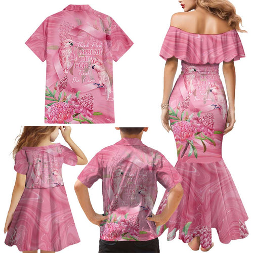 Australia Breast Cancer Awareness Family Matching Mermaid Dress and Hawaiian Shirt Think Pink Cockatoos Ribbon - Aussie Hoodie