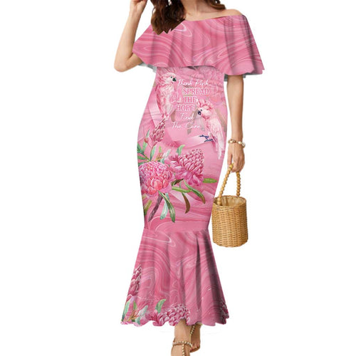 Australia Breast Cancer Awareness Family Matching Mermaid Dress and Hawaiian Shirt Think Pink Cockatoos Ribbon - Aussie Hoodie
