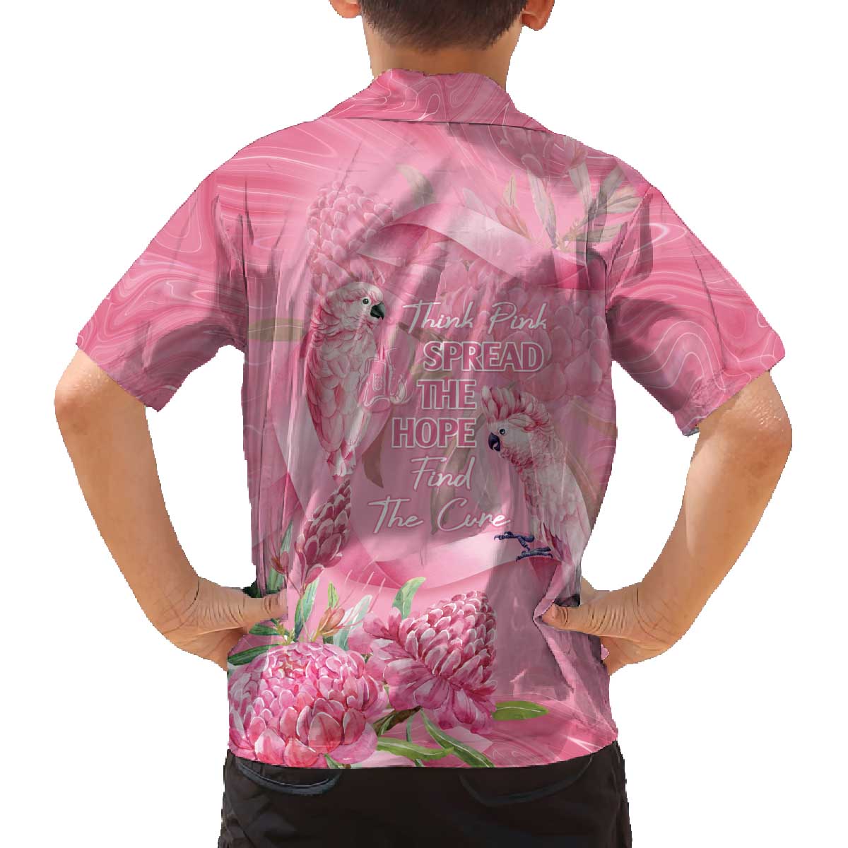 Australia Breast Cancer Awareness Family Matching Off The Shoulder Long Sleeve Dress and Hawaiian Shirt Think Pink Cockatoos Ribbon - Aussie Hoodie