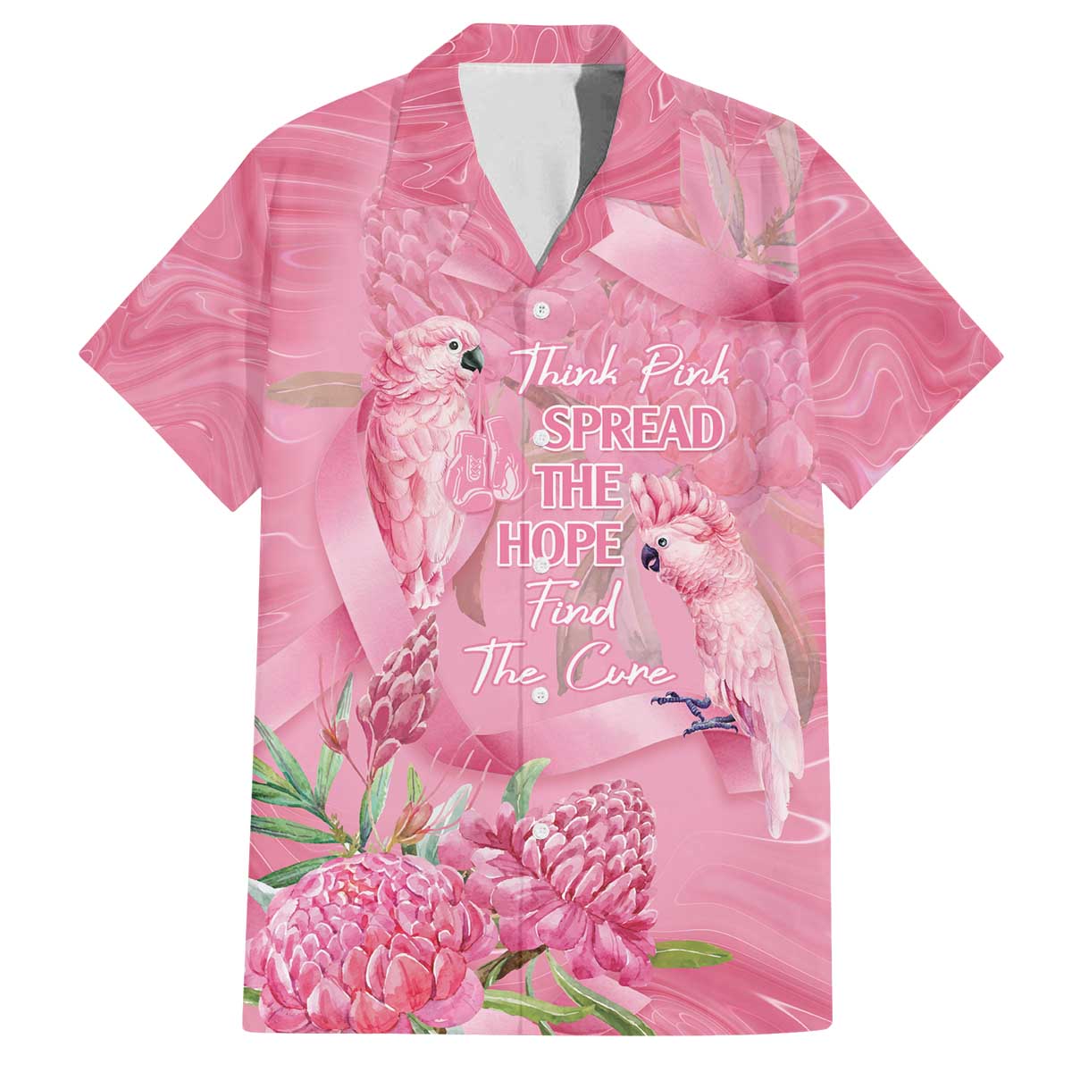 Australia Breast Cancer Awareness Family Matching Off The Shoulder Long Sleeve Dress and Hawaiian Shirt Think Pink Cockatoos Ribbon - Aussie Hoodie