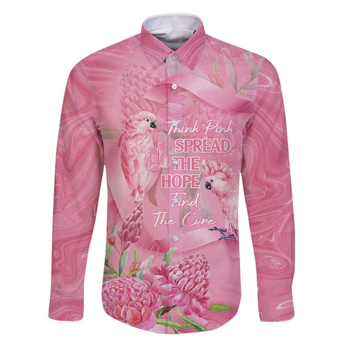 Australia Breast Cancer Awareness Family Matching Off The Shoulder Long Sleeve Dress and Hawaiian Shirt Think Pink Cockatoos Ribbon - Aussie Hoodie