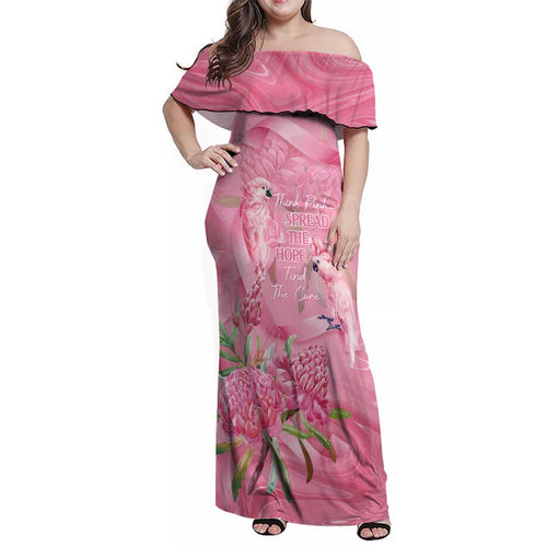Australia Breast Cancer Awareness Family Matching Off Shoulder Maxi Dress and Hawaiian Shirt Think Pink Cockatoos Ribbon - Aussie Hoodie
