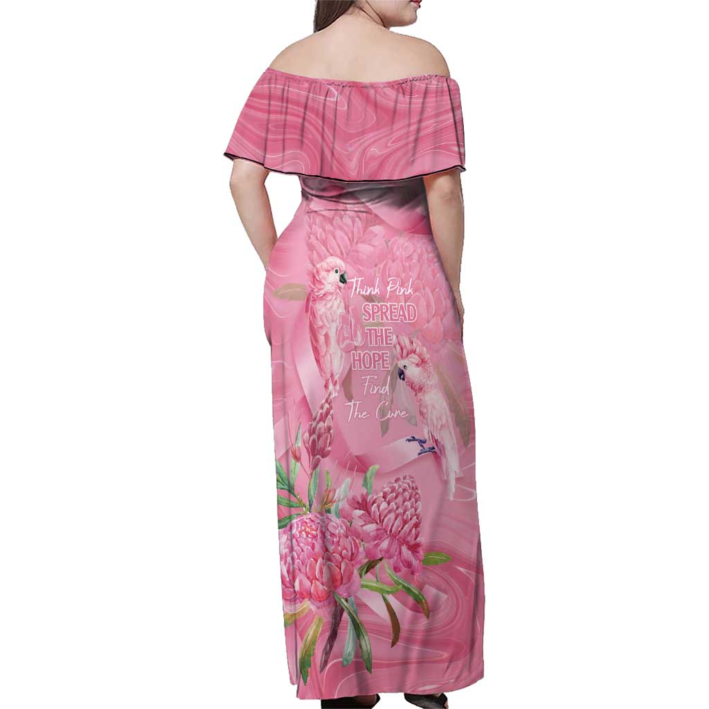 Australia Breast Cancer Awareness Family Matching Off Shoulder Maxi Dress and Hawaiian Shirt Think Pink Cockatoos Ribbon - Aussie Hoodie