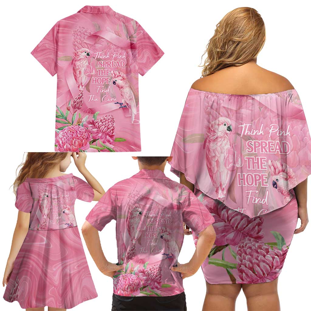 Australia Breast Cancer Awareness Family Matching Off Shoulder Short Dress and Hawaiian Shirt Think Pink Cockatoos Ribbon - Aussie Hoodie