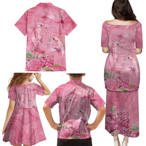 Australia Breast Cancer Awareness Family Matching Puletasi and Hawaiian Shirt Think Pink Cockatoos Ribbon - Aussie Hoodie