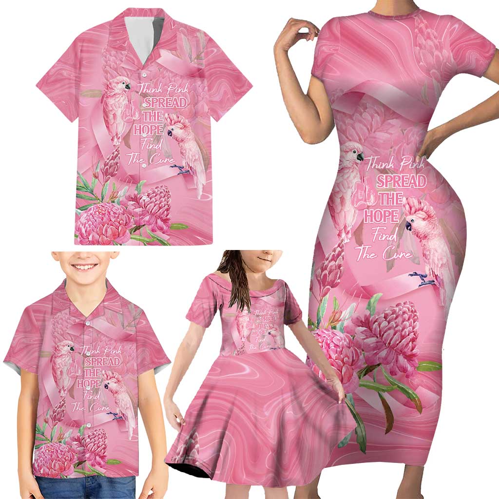 Australia Breast Cancer Awareness Family Matching Short Sleeve Bodycon Dress and Hawaiian Shirt Think Pink Cockatoos Ribbon - Aussie Hoodie