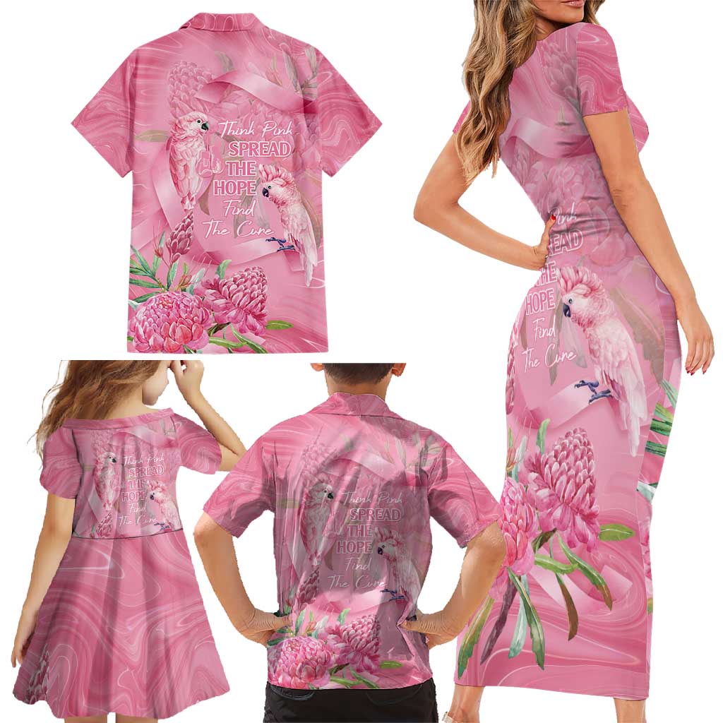 Australia Breast Cancer Awareness Family Matching Short Sleeve Bodycon Dress and Hawaiian Shirt Think Pink Cockatoos Ribbon - Aussie Hoodie