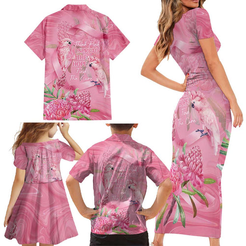 Australia Breast Cancer Awareness Family Matching Short Sleeve Bodycon Dress and Hawaiian Shirt Think Pink Cockatoos Ribbon - Aussie Hoodie